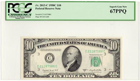 Fr.2013-C 1950C $10 Federal Reserve Note PCGS MS-67 PPQ (1 of 3)