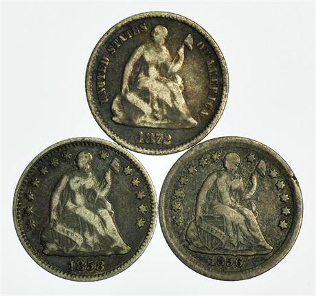 Group of 3 Liberty Seated Half Dimes 1856, 1872, 1858 (1 of 2)