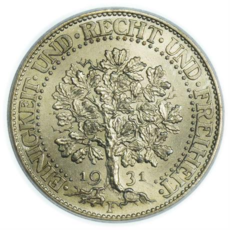 GERMANY, Weimar Republic. 1931-F Five Reichsmark PCGS (1 of 3)