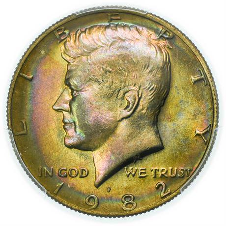1982 Kennedy Half Dollar PCGS MS-66 Rainbow Toned (1 of 5)