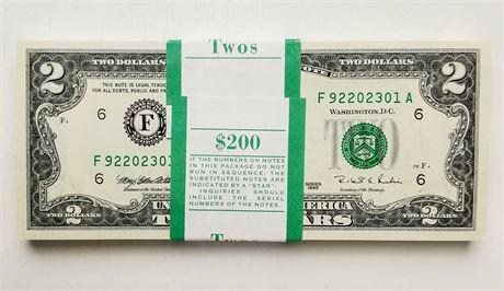 Bundle of $2 Federal Reserve Notes Totaling $200 (1 of 5)
