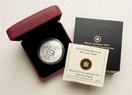 CANADA. 2013 $10 Fine Silver Coin Year of the Snake (1 of 3)
