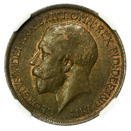 GREAT BRITAIN. 1919 Half Penny NGC MS-62 BN (1 of 3)