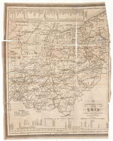 1837 Travelers Guide Ohio Map Canals, Roads, and (1 of 2)