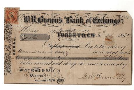 1869 American Express Founder J.C. Fargo Signed Check (1 of 2)
