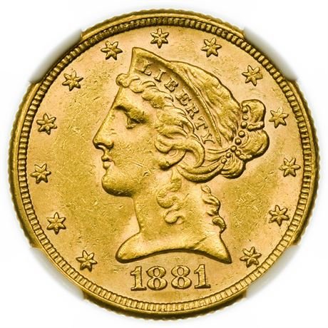 1881 $5 Liberty Head Gold Half Eagle NGC MS-61 (1 of 3)