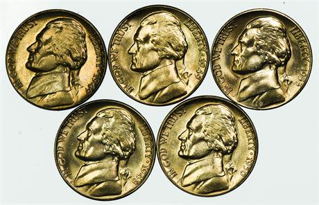 Group of 5 Jefferson Nickels 1953-S, 1950, 1949-D, (1 of 2)