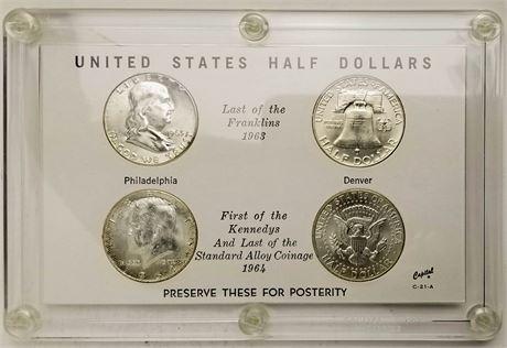 United States Half Dollars Franklin 1963 and Kennedy (1 of 2)