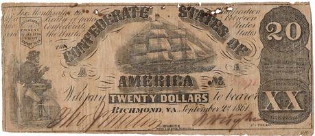 Type 18 1861 $20 Confederate Note (1 of 2)