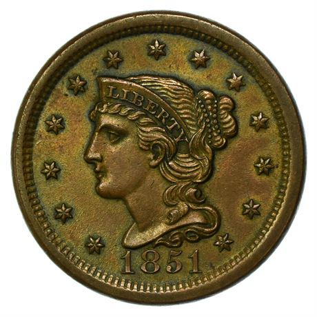 1851 Braided Hair Large Cent (1 of 2)