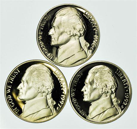 Group of 3 Proof Jefferson Nickels 1976, 1992-S, 1997-S: Group of 3 Proof Jefferson Nickels 1976, 1992-S, 1997-S Estimate: $8