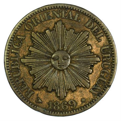 URUGUAY. KM#13 1869-H Four Centesimos (1 of 2)