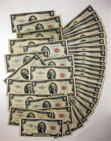 Group of 40 1953/ 1963 Series $2 Legal Tender Notes (1 of 3)