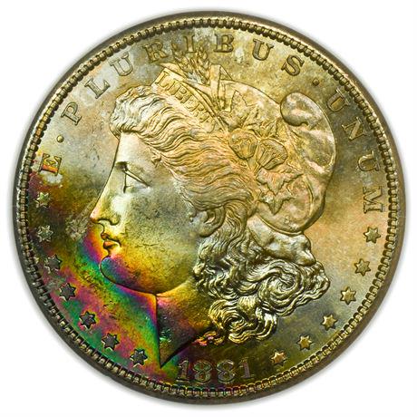 1881-S Morgan Dollar NGC MS-65* CAC Rainbow Toned (1 of 4)