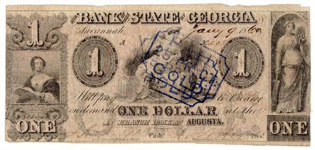 1860 Bank of the State of Georgia $1 Obsolete Note (1 of 2)