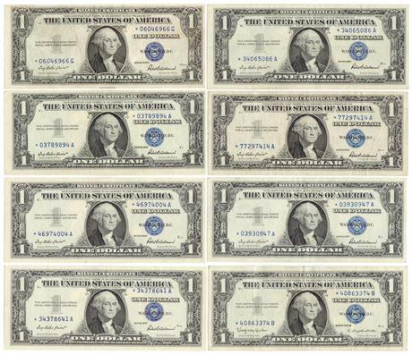Group of 8 1935/ 1957 $1 Silver Certificate Star Notes (1 of 2)