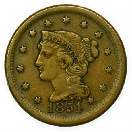 1851 Braided Hair Large Cent (1 of 2)