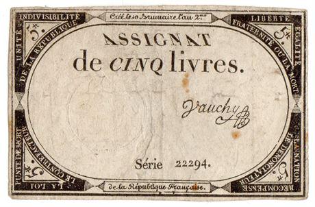 FRANCE. 1793 Five Livres (1 of 2)