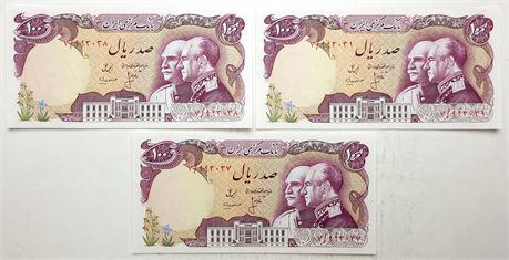 Group of 3 IRAN. P#108 ND (1976) 100 Rials: Group of 3 IRAN. P#108 ND (1976) 100 Rials Estimate: $50