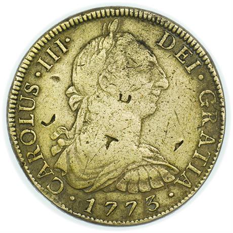 MEXICO. KM#106.2 1773Mo Eight Reales Chopmarks (1 of 2)