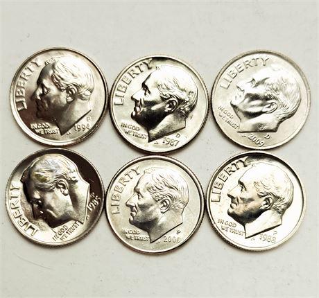 Group of 6 Roosevelt Dimes 1985, 1987-D, 1988, 1994,: Group of 6 Roosevelt Dimes 1985, 1987-D, 1988, 1994, 2000, 2009-D Estimate: $8