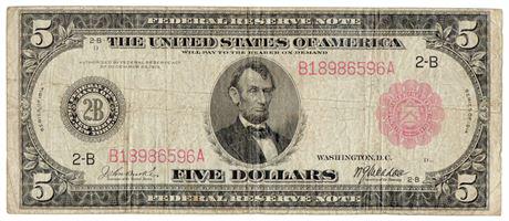 Fr.833 1914 $5 Federal Reserve Note New York Red Seal (1 of 2)