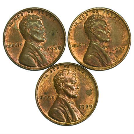 Group of 3 1937, 1938, 1939 Lincoln Wheat Cents (1 of 2)