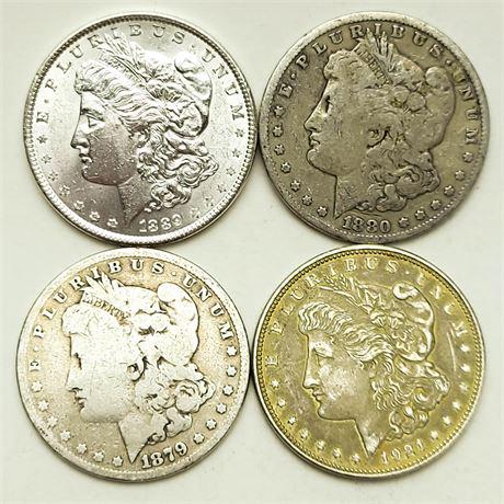 Group of 4 Morgan Dollars  1879, 1880-S, 1889, 1921 (1 of 2)