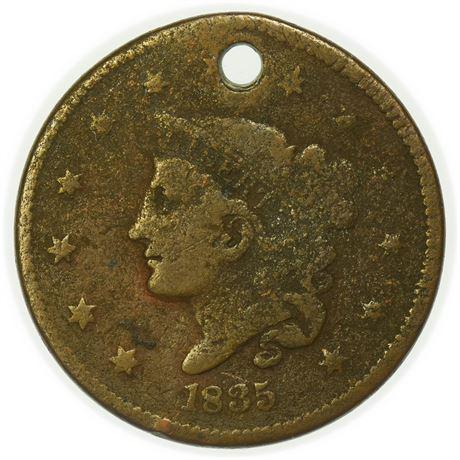 1835 Coronet Head Large Cent - Holed (1 of 2)