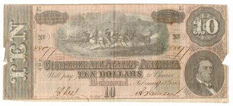 Type 68 1864 $10 Confederate Note: Type 68 1864 $10 Confederate NoteEstimate: $30