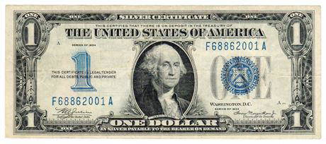 Fr.1606 1934 $1 Silver Certificate: Fr.1606 1934 $1 Silver CertificateEstimate: $40