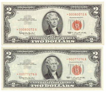 Group of 2 1963* $2 Legal Tender Star Notes: Group of 2 1963* $2 Legal Tender Star NotesEstimate: $80
