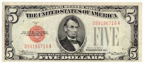 Fr.1527 1928-B $5 Legal Tender Note: Fr.1527 1928-B $5 Legal Tender NoteEstimate: $20