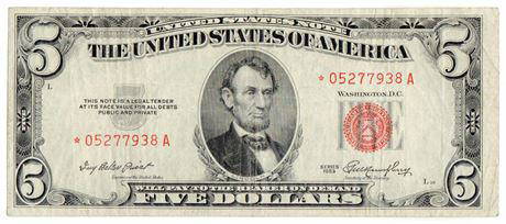 Fr.1532* 1953 $5 Legal Tender Star Note: Fr.1532* 1953 $5 Legal Tender Star NoteEstimate: $55