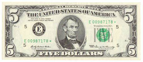 Fr.1969 E* 1969 $5 Federal Reserve Star Note: Fr.1969 E* 1969 $5 Federal Reserve Star NoteEstimate: $50