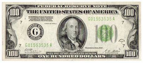 Fr.2151 G 1928-A $100 Federal Reserve Note: Fr.2151 G 1928-A $100 Federal Reserve NoteEstimate: $160