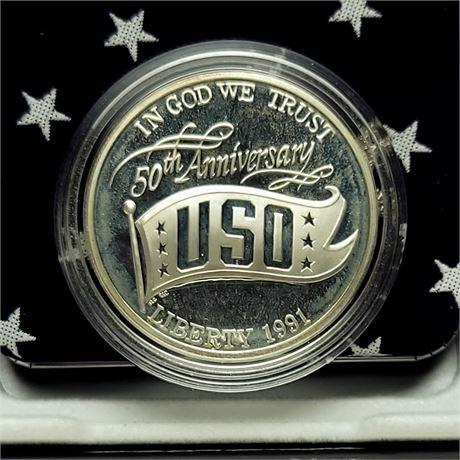 1991 USO Proof Silver Dollar Commemorative Coin in OGP (1 of 3)