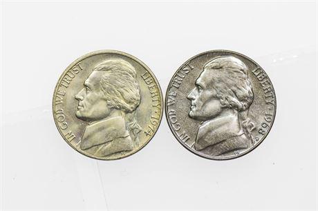 Lot of 2. 1968-D & 1974 FS Jefferson Nickels UNC (1 of 2)