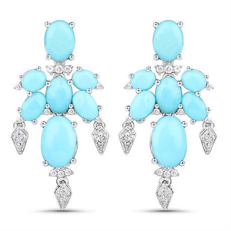 9.67 carat Genuine Turquoise and White Topaz .925 Sterling Silver Earrings (1 of 3)