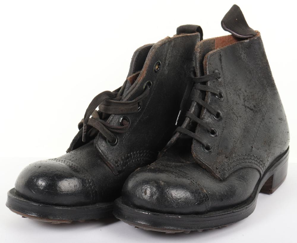 Interesting Pair of WW2 British Ammo Boots: Interesting Pair of WW2 British Ammo Boots, black leather examples with hobnail soles. The boots are either produced for a child or as a promotional pair by a manufacture. Stamped to the soles “