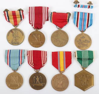 American Military Medals: American Military Medals, including Good Conduct medal, Marine Corps Reserve medal, National Defence, Military Merit, WW2 campaign medal, Naval Reserve Faithful Service, etc. All with ribbons. (8