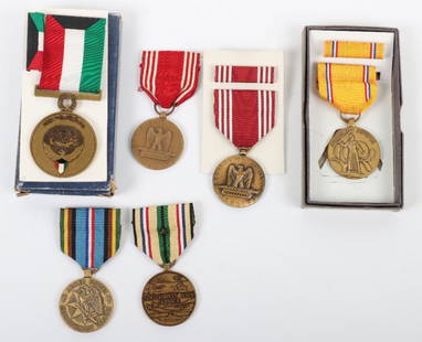 5x American Military Medals: 5x American Military Medals, including Good Conduct medal awarded to “CLARENCE J ENGEL”, another Good Conduct medal un-named; modern South West Asia medal; modern Armed Forces