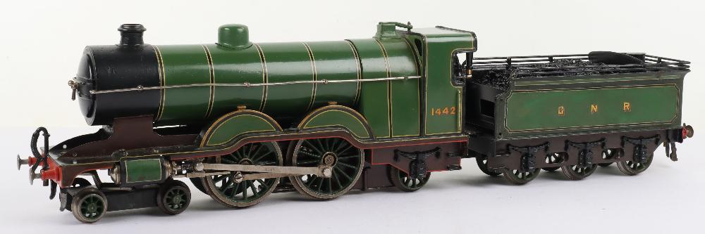 Bing for Bassett-Lowke gauge 1 live steam 4-4-2 GNR Atlantic class locomotive and tender: Bing for Bassett-Lowke gauge 1 live steam 4-4-2 GNR Atlantic class locomotive and tender, engine No.1442 finished in green lined livery, with twin outside cylinders, cab with water gauge, regulator, r