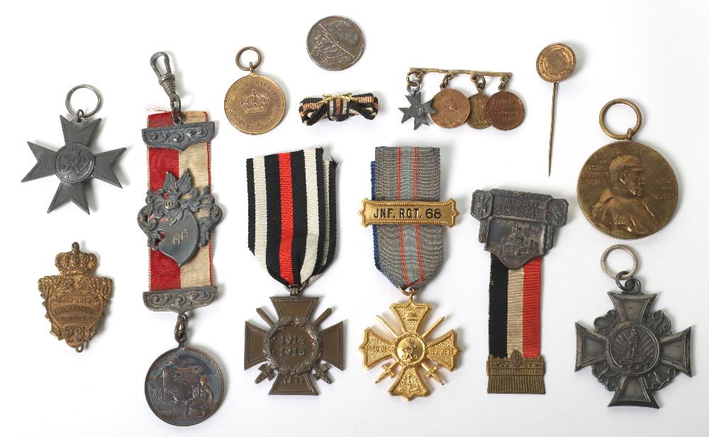 Grouping of Imperial German Medals: Grouping of Imperial German Medals, including Prussian War Service cross, 1914-18 Honour Cross with swords, Landwehr service medal, German Veterans medal, Infantry Regiment Nr 68 commemorative medal,