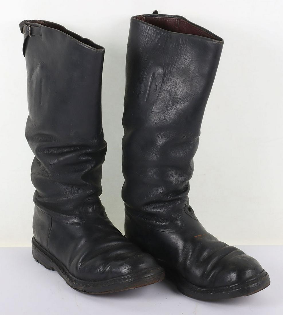 WW2 Style German Officers Boots: WW2 Style German Officers Boots, black leather boots with strap and buckle fittings to the top. Original, although worn soles. Cloth tabs to the inside of the boots.