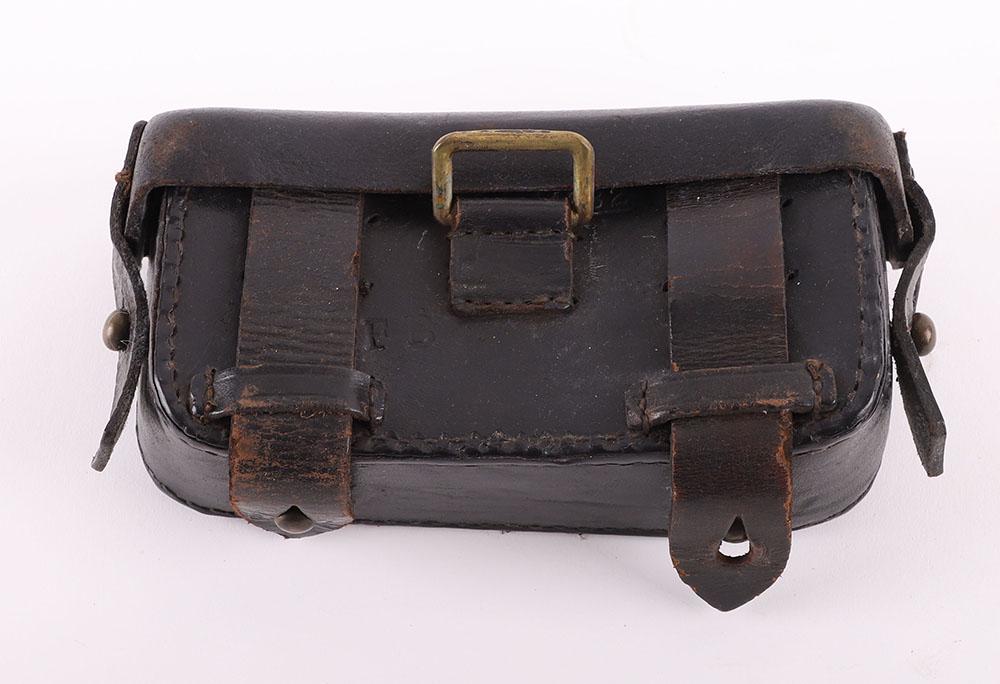 WW1 German Wurttemberg Grenadier Regiment Nr 123 M-1887 Ammunition Pouch: WW1 German Wurttemberg Grenadier Regiment Nr 123 M-1887 Ammunition Pouch, fine single black leather ammunition pouch with clear regimental markings stamped to the pouch. Interior with separation for t