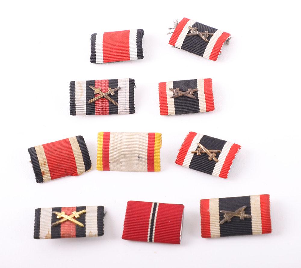 10x WW2 German Tunic Medal Ribbon Bars: 10x WW2 German Tunic Medal Ribbon Bars, consisting of four War Service Cross 2nd class with swords, Lippe Deptmold service medal, Ost Front medal, 2x 1939 EK2 and 2x 1914-18 Honour Cross with swords. 