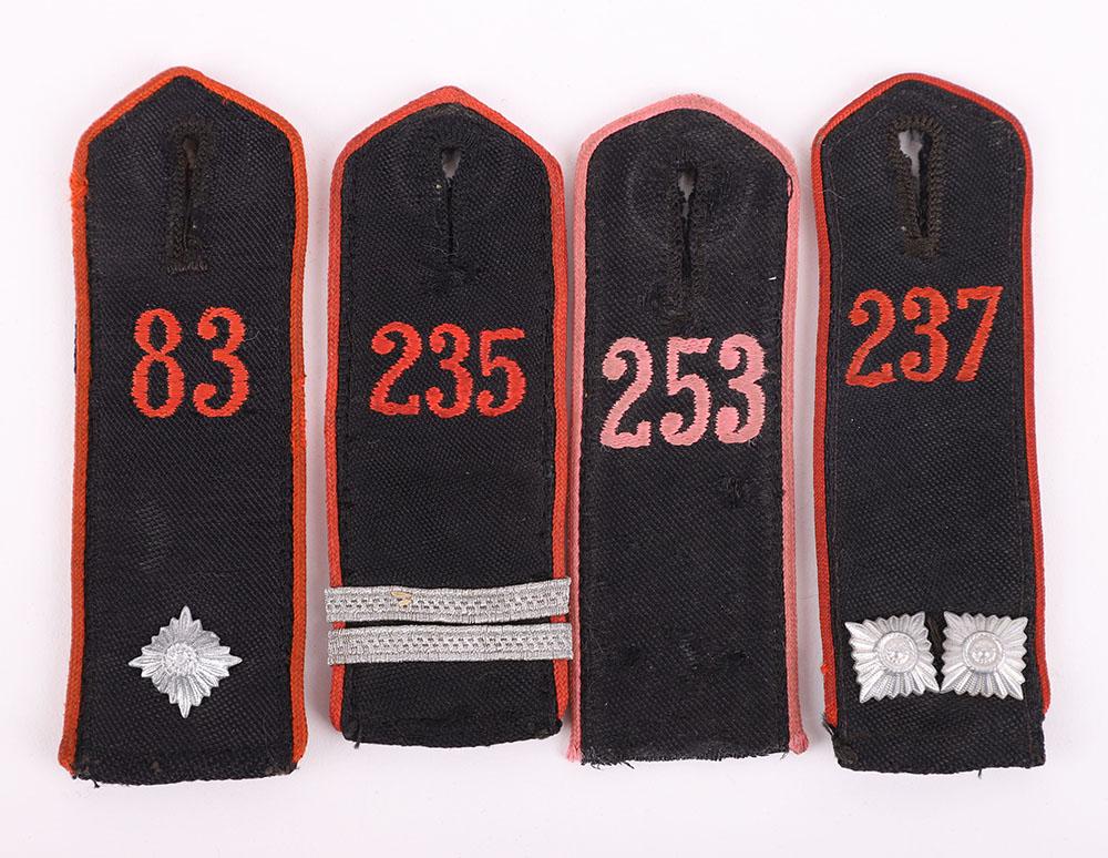 4x Third Reich Hitler Youth Shoulder Straps: 4x Third Reich Hitler Youth Shoulder Straps, consisting of a pink piped motor transport section example for unit 253 and three red piped boards for 83, 235 and 237 standartes. The last three with vari