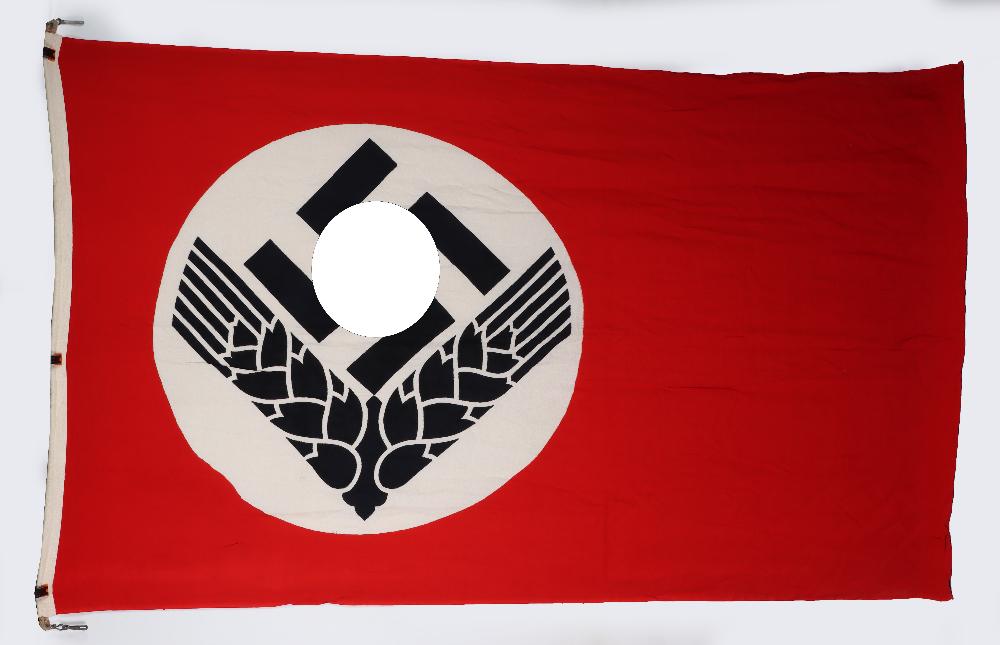 Scarce Female R.A.D (Labour Service) Flag: Scarce Female R.A.D (Labour Service) Flag, unusual to find rectangular type barracks flag for a female RAD section with the emblem of the organisation to the centre of the flag. Complete with the enfo