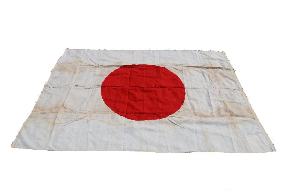 Large WW2 Japanese Army Barracks Flag: Large WW2 Japanese Army Barracks Flag, multipiece construction large meatball pattern Japanese flag. Measures 93 x 75 inches approx. Generally very good overall condition and hard to find flags in thi